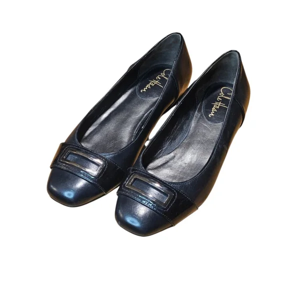 Cole Haan Black Leather Flats with Silver Buckle Size 7.5 - Picture 3 of 16